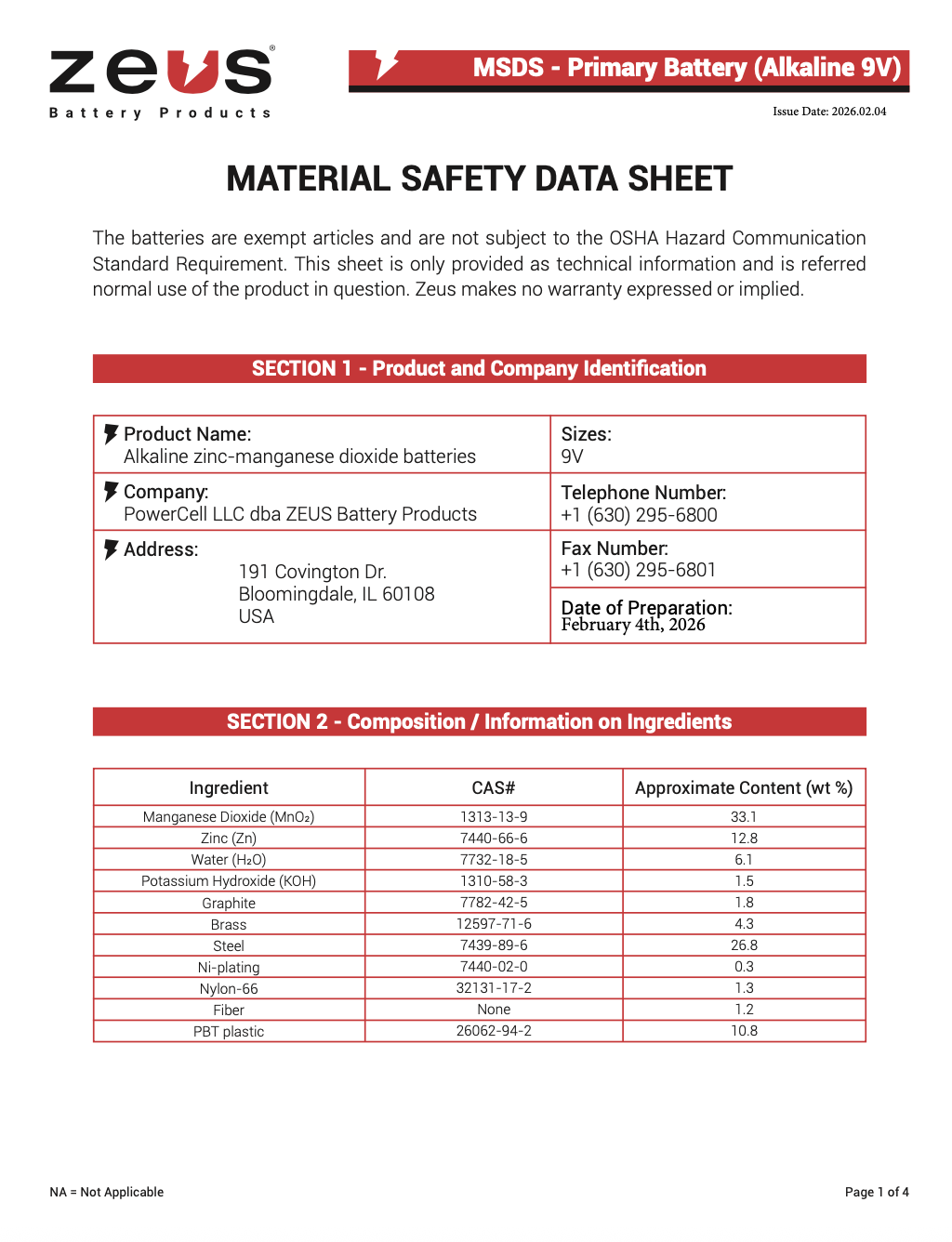 Primary Battery (Alkaline 9V)