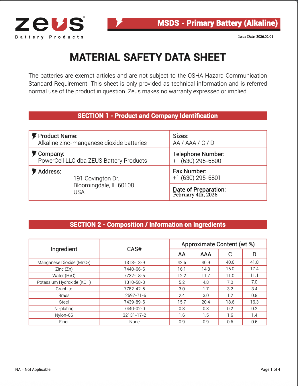 Primary Battery (Alkaline)