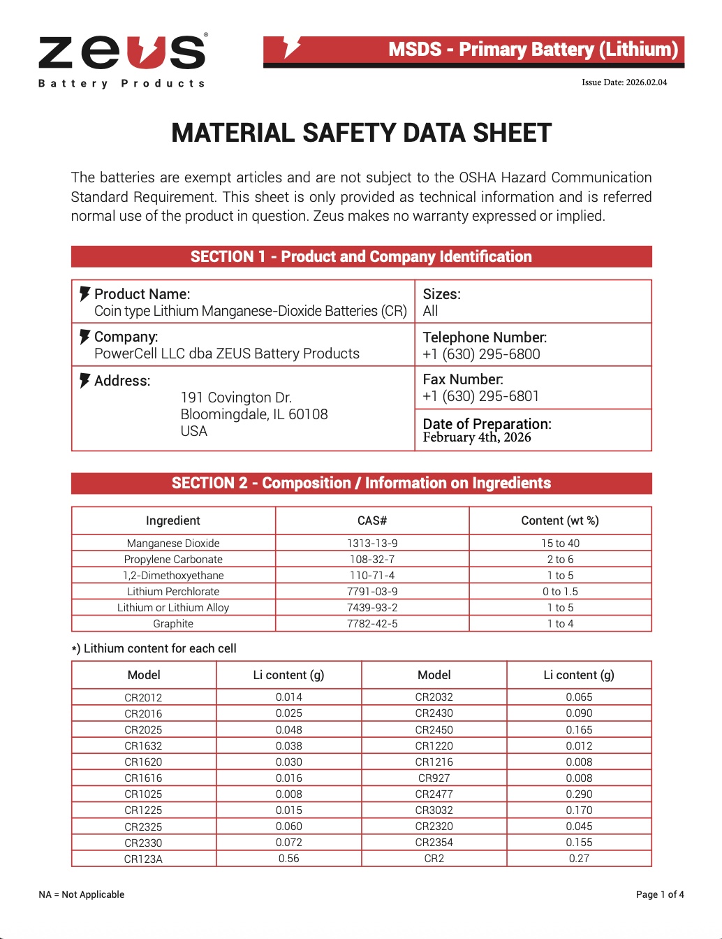 Primary Battery (Lithium)